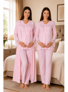 Effortt 2424 Pembe Lohusa Hamile Pijama Takım Sabahlık Takım